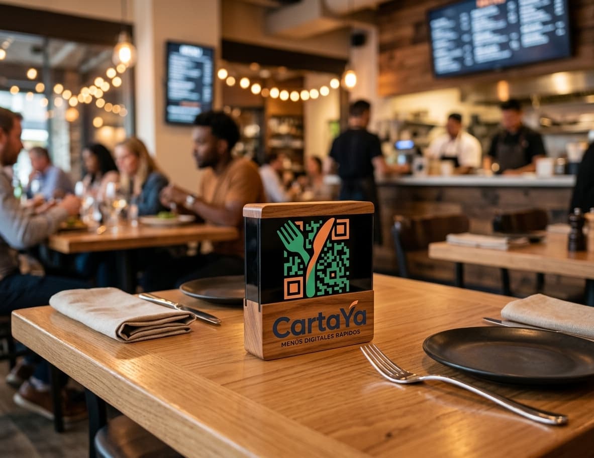 Restaurante moderno usando el menú digital CartaYa desde un teléfono